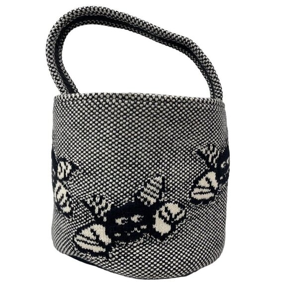 Spooky Halloween Knit Cttn Basket w 3 Cute Flying Bats (Candy Bucket/Goth Decor) - Picture 1 of 10